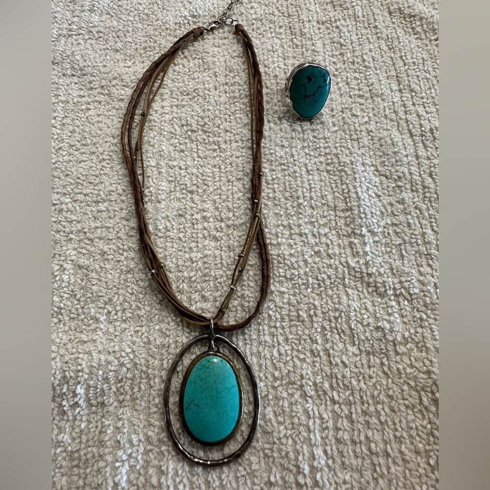 Silpada Sterling Silver and Turquoise Stone Necklace and Ring Set